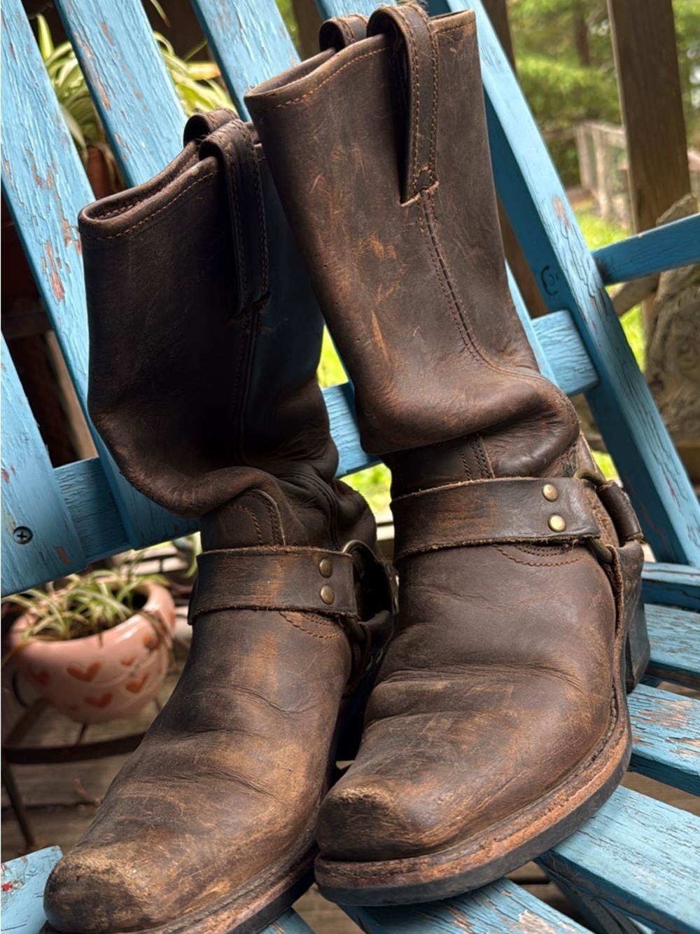 Frye Brown Leather Harness Ankle Boots